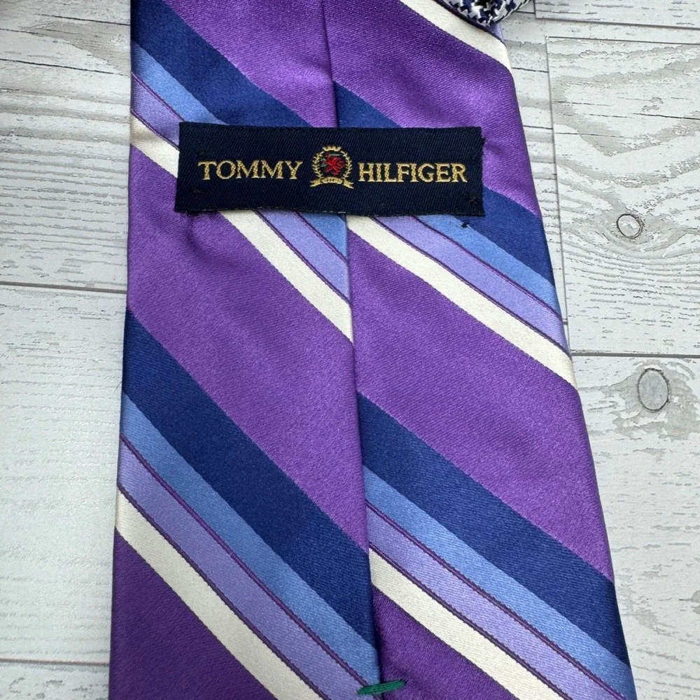 Tommy‎ Hilfiger Men's Silk Striped Tie Purple Blue White Formal Business